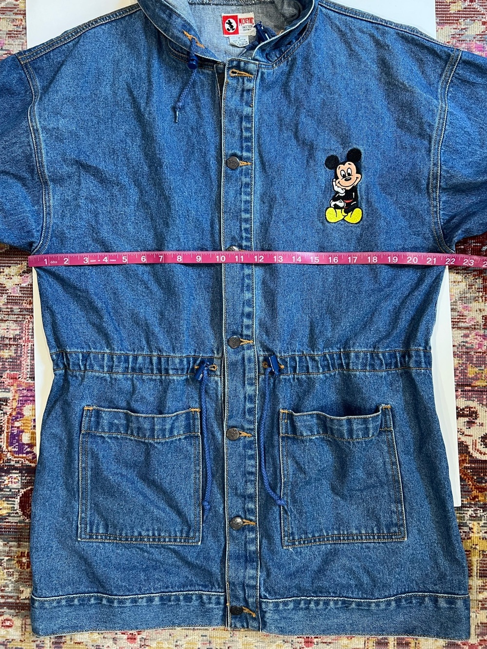 Vintage Disney Blue Denim Hooded Anorak Jacket with Mickey Mouse Patch - Picture 10 of 12